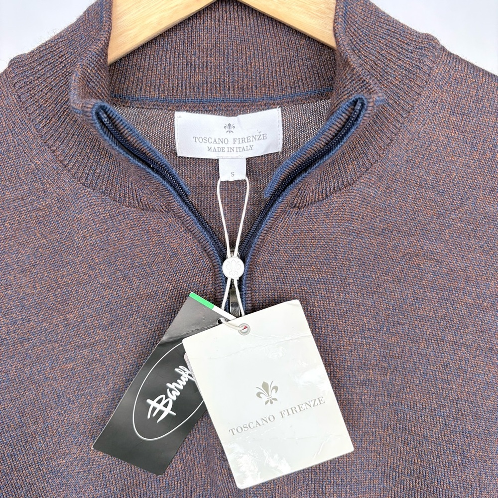 NWT Toscano Firenze Men's Pullover 100% Merino Wool Brown Casual Sweater Sz S